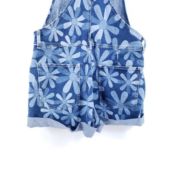 No Boundaries Denim Floral Print Shortalls With Buckle Straps Juniors Medium - Picture 4 of 11